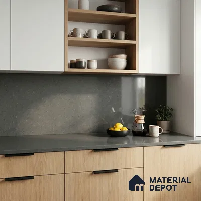 Belina Quartz QR 00031 Urban Mist Regalia Series 11.42 ft x 6.58 ft Quartz - 20 mm | 10 Years Warranty | Suitable for Kitchen, Restaurant, Counter Tops, Dining, Reception, office