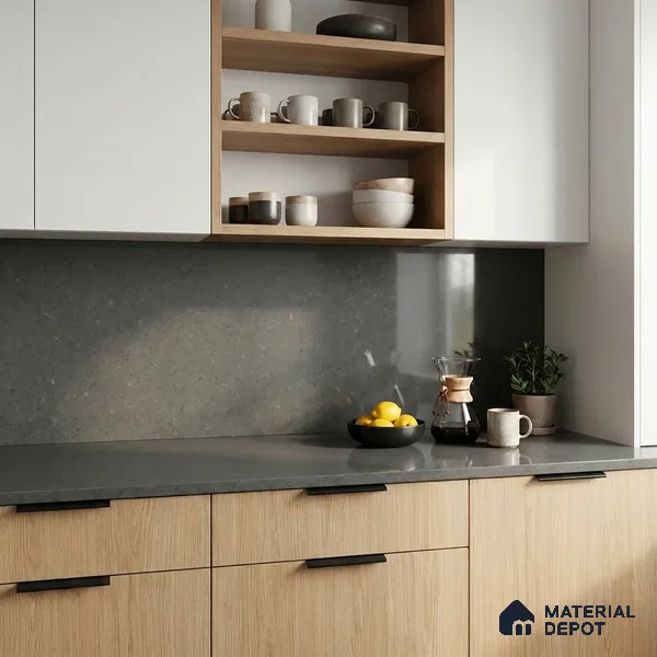 Belina Quartz QR 00031 Urban Mist Regalia Series 11.42 ft x 6.58 ft Quartz - 20 mm | 10 Years Warranty | Suitable for Kitchen, Restaurant, Counter Tops, Dining, Reception, office