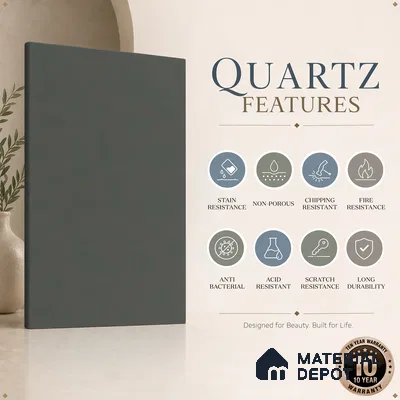 Belina Quartz QR 00031 Urban Mist Regalia Series 11.42 ft x 6.58 ft Quartz - 20 mm | 10 Years Warranty | Suitable for Kitchen, Restaurant, Counter Tops, Dining, Reception, office