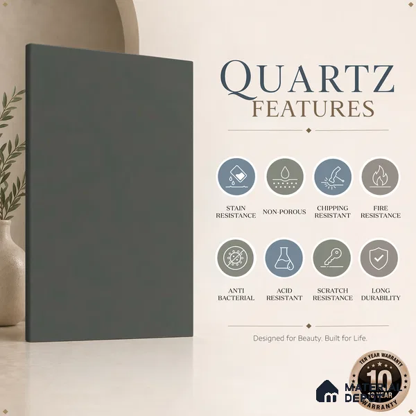 Belina Quartz QR 00031 Urban Mist Regalia Series 11.42 ft x 6.58 ft Quartz - 20 mm | 10 Years Warranty | Suitable for Kitchen, Restaurant, Counter Tops, Dining, Reception, office