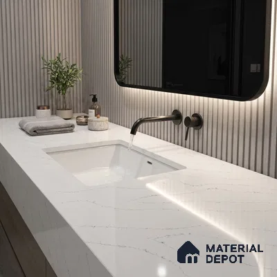 Belina Quartz QR 00032 Arctic Veil Regalia Series 11.42 ft x 6.58 ft Quartz - 20 mm | 10 Years Warranty | Suitable for Kitchen, Restaurant, Counter Tops, Dining, Reception, office