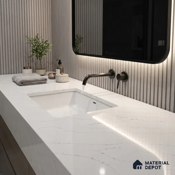 Belina Quartz QR 00032 Arctic Veil Regalia Series 11.42 ft x 6.58 ft Quartz - 20 mm | 10 Years Warranty | Suitable for Kitchen, Restaurant, Counter Tops, Dining, Reception, office