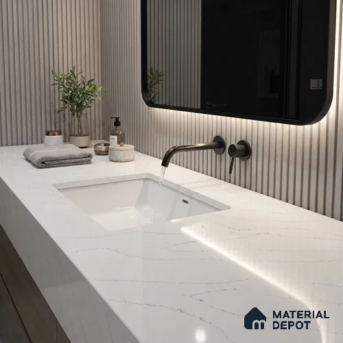 Belina Quartz QR 00032 Arctic Veil Regalia Series 11.42 ft x 6.58 ft Quartz - 20 mm | 10 Years Warranty | Suitable for Kitchen, Restaurant, Counter Tops, Dining, Reception, office