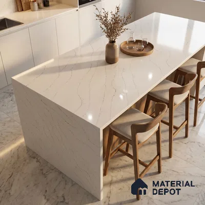 Belina Quartz QR 00032 Arctic Veil Regalia Series 11.42 ft x 6.58 ft Quartz - 20 mm | 10 Years Warranty | Suitable for Kitchen, Restaurant, Counter Tops, Dining, Reception, office