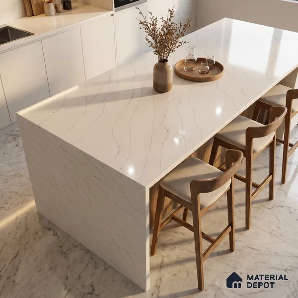 Belina Quartz QR 00032 Arctic Veil Regalia Series 11.42 ft x 6.58 ft Quartz - 20 mm | 10 Years Warranty | Suitable for Kitchen, Restaurant, Counter Tops, Dining, Reception, office