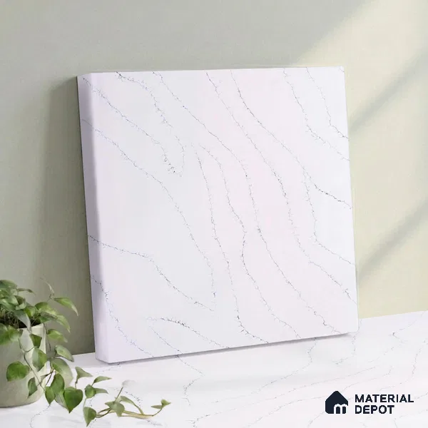 Belina Quartz QR 00032 Arctic Veil Regalia Series 11.42 ft x 6.58 ft Quartz - 20 mm | 10 Years Warranty | Suitable for Kitchen, Restaurant, Counter Tops, Dining, Reception, office