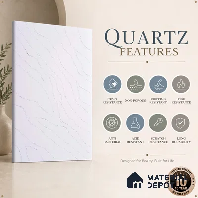Belina Quartz QR 00032 Arctic Veil Regalia Series 11.42 ft x 6.58 ft Quartz - 20 mm | 10 Years Warranty | Suitable for Kitchen, Restaurant, Counter Tops, Dining, Reception, office