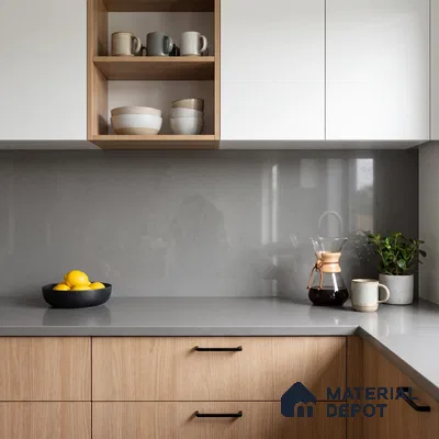 Belina Quartz QR 00034 Silver Mist Regalia Series 11.42 ft x 6.58 ft Quartz - 20 mm | 10 Years Warranty | Suitable for Kitchen, Restaurant, Counter Tops, Dining, Reception, office