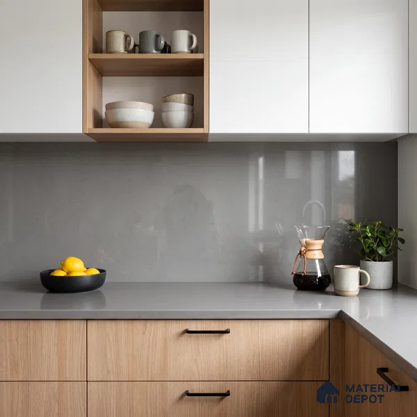 Belina Quartz QR 00034 Silver Mist Regalia Series 11.42 ft x 6.58 ft Quartz - 20 mm | 10 Years Warranty | Suitable for Kitchen, Restaurant, Counter Tops, Dining, Reception, office