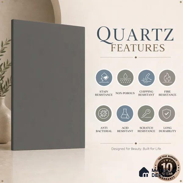 Belina Quartz QR 00034 Silver Mist Regalia Series 11.42 ft x 6.58 ft Quartz - 20 mm | 10 Years Warranty | Suitable for Kitchen, Restaurant, Counter Tops, Dining, Reception, office