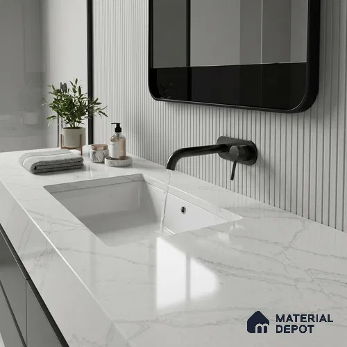 Belina Quartz QR 00035 Ivory Whisper Regalia Series 11.42 ft x 6.58 ft Quartz - 20 mm | 10 Years Warranty | Suitable for Kitchen, Restaurant, Counter Tops, Dining, Reception, office