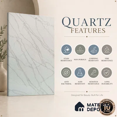 Belina Quartz QR 00035 Ivory Whisper Regalia Series 11.42 ft x 6.58 ft Quartz - 20 mm | 10 Years Warranty | Suitable for Kitchen, Restaurant, Counter Tops, Dining, Reception, office
