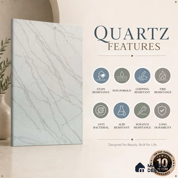 Belina Quartz QR 00035 Ivory Whisper Regalia Series 11.42 ft x 6.58 ft Quartz - 20 mm | 10 Years Warranty | Suitable for Kitchen, Restaurant, Counter Tops, Dining, Reception, office