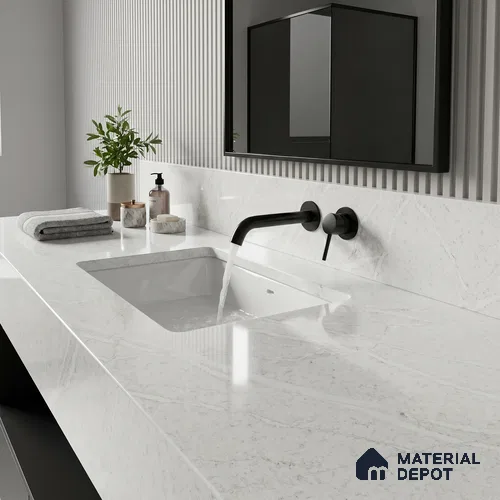 Belina Quartz QR 00036 Series Ivory Cascade Regalia Series 11.42 ft x 6.58 ft Quartz - 20 mm | 10 Years Warranty | Suitable for Kitchen, Restaurant, Counter Tops, Dining, Reception, office