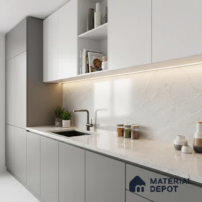 Belina Quartz QR 00036 Series Ivory Cascade Regalia Series 11.42 ft x 6.58 ft Quartz - 20 mm | 10 Years Warranty | Suitable for Kitchen, Restaurant, Counter Tops, Dining, Reception, office