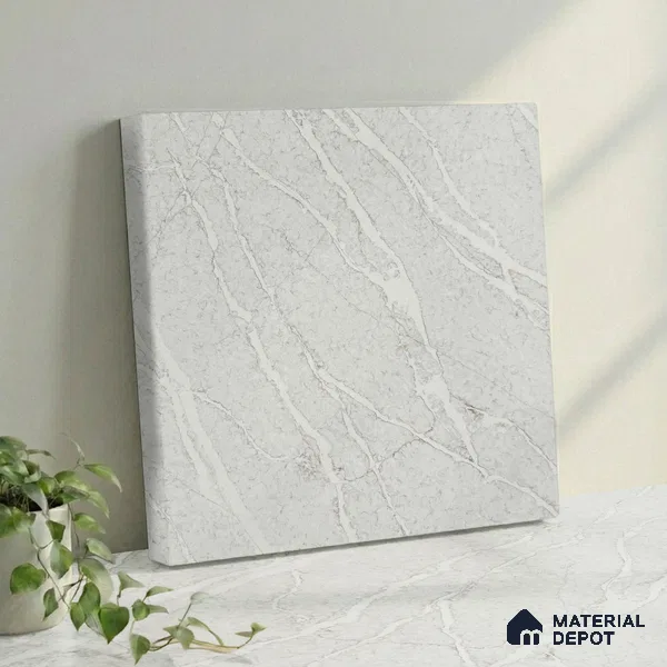 Belina Quartz QR 00036 Series Ivory Cascade Regalia Series 11.42 ft x 6.58 ft Quartz - 20 mm | 10 Years Warranty | Suitable for Kitchen, Restaurant, Counter Tops, Dining, Reception, office