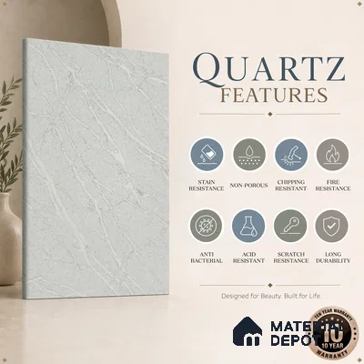 Belina Quartz QR 00036 Series Ivory Cascade Regalia Series 11.42 ft x 6.58 ft Quartz - 20 mm | 10 Years Warranty | Suitable for Kitchen, Restaurant, Counter Tops, Dining, Reception, office