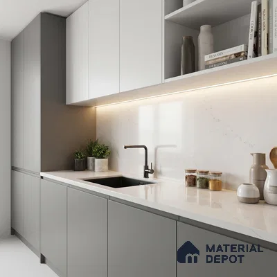 Belina Quartz QR 00037 Whisper Veil Regalia Series 11.42 ft x 6.58 ft Quartz - 20 mm | 10 Years Warranty | Suitable for Kitchen, Restaurant, Counter Tops, Dining, Reception, office
