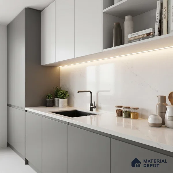 Belina Quartz QR 00037 Whisper Veil Regalia Series 11.42 ft x 6.58 ft Quartz - 20 mm | 10 Years Warranty | Suitable for Kitchen, Restaurant, Counter Tops, Dining, Reception, office