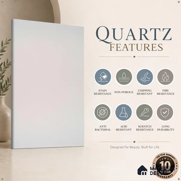 Belina Quartz QR 00037 Whisper Veil Regalia Series 11.42 ft x 6.58 ft Quartz - 20 mm | 10 Years Warranty | Suitable for Kitchen, Restaurant, Counter Tops, Dining, Reception, office