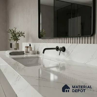 Belina Quartz QR 00038 Ivory Cascade Regalia Series 11.42 ft x 6.58 ft Quartz - 20 mm | 10 Years Warranty | Suitable for Kitchen, Restaurant, Counter Tops, Dining, Reception, office
