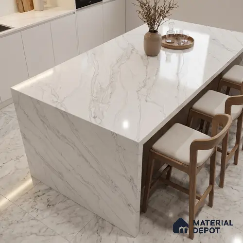 Belina Quartz QR 00038 Ivory Cascade Regalia Series 11.42 ft x 6.58 ft Quartz - 20 mm | 10 Years Warranty | Suitable for Kitchen, Restaurant, Counter Tops, Dining, Reception, office