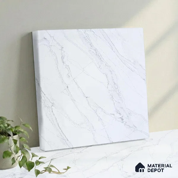Belina Quartz QR 00038 Ivory Cascade Regalia Series 11.42 ft x 6.58 ft Quartz - 20 mm | 10 Years Warranty | Suitable for Kitchen, Restaurant, Counter Tops, Dining, Reception, office