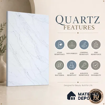 Belina Quartz QR 00038 Ivory Cascade Regalia Series 11.42 ft x 6.58 ft Quartz - 20 mm | 10 Years Warranty | Suitable for Kitchen, Restaurant, Counter Tops, Dining, Reception, office