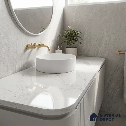 Belina Quartz QR 00039 Celestial Veil Regalia Series 11.42 ft x 6.58 ft Quartz - 20 mm | 10 Years Warranty | Suitable for Kitchen, Restaurant, Counter Tops, Dining, Reception, office