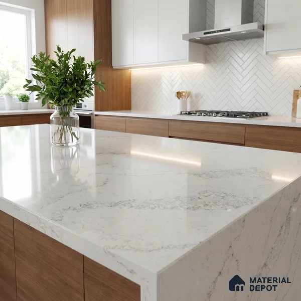 Belina Quartz QR 00039 Celestial Veil Regalia Series 11.42 ft x 6.58 ft Quartz - 20 mm | 10 Years Warranty | Suitable for Kitchen, Restaurant, Counter Tops, Dining, Reception, office