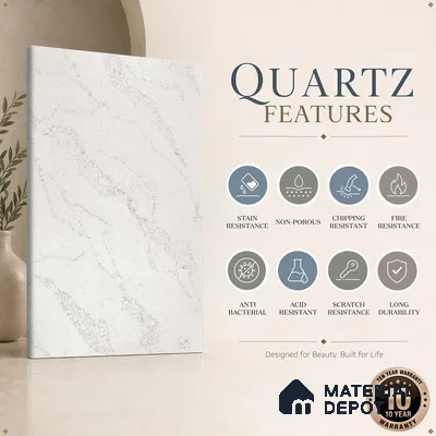 Belina Quartz QR 00039 Celestial Veil Regalia Series 11.42 ft x 6.58 ft Quartz - 20 mm | 10 Years Warranty | Suitable for Kitchen, Restaurant, Counter Tops, Dining, Reception, office