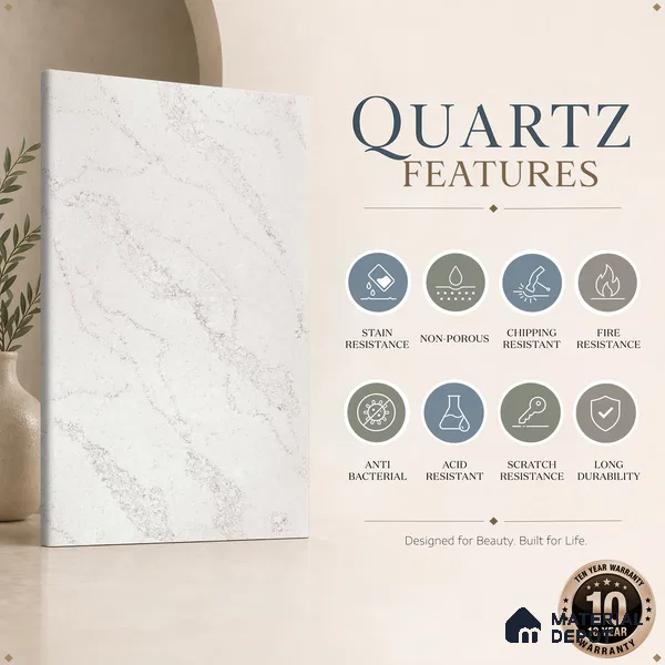Belina Quartz QR 00039 Celestial Veil Regalia Series 11.42 ft x 6.58 ft Quartz - 20 mm | 10 Years Warranty | Suitable for Kitchen, Restaurant, Counter Tops, Dining, Reception, office