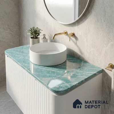 Belina Quartz QR 00040 Verdant Cascade Regalia Series 11.42 ft x 6.58 ft Quartz - 20 mm | 10 Years Warranty | Suitable for Kitchen, Restaurant, Counter Tops, Dining, Reception, office