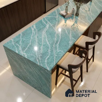 Belina Quartz QR 00040 Verdant Cascade Regalia Series 11.42 ft x 6.58 ft Quartz - 20 mm | 10 Years Warranty | Suitable for Kitchen, Restaurant, Counter Tops, Dining, Reception, office