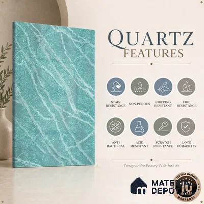 Belina Quartz QR 00040 Verdant Cascade Regalia Series 11.42 ft x 6.58 ft Quartz - 20 mm | 10 Years Warranty | Suitable for Kitchen, Restaurant, Counter Tops, Dining, Reception, office
