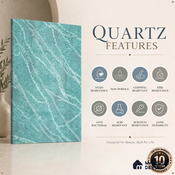 Belina Quartz QR 00040 Verdant Cascade Regalia Series 11.42 ft x 6.58 ft Quartz - 20 mm | 10 Years Warranty | Suitable for Kitchen, Restaurant, Counter Tops, Dining, Reception, office