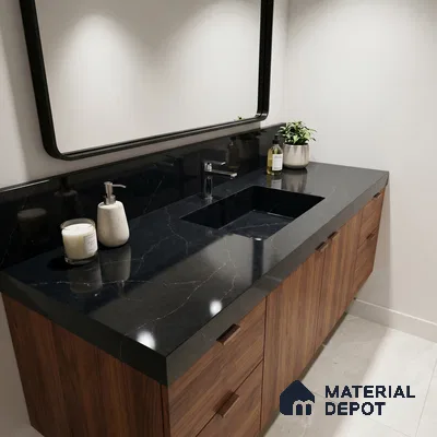Belina Quartz QR 00043 Obsidian Veil Regalia Series 11.42 ft x 6.58 ft Quartz - 20 mm | 10 Years Warranty | Suitable for Kitchen, Restaurant, Counter Tops, Dining, Reception, office