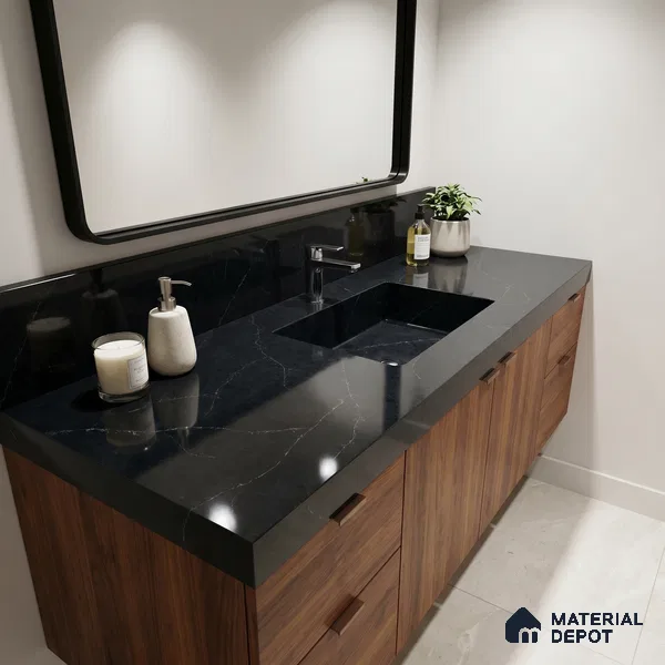Belina Quartz QR 00043 Obsidian Veil Regalia Series 11.42 ft x 6.58 ft Quartz - 20 mm | 10 Years Warranty | Suitable for Kitchen, Restaurant, Counter Tops, Dining, Reception, office