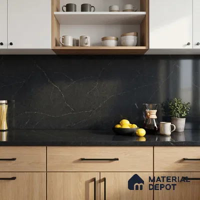 Belina Quartz QR 00043 Obsidian Veil Regalia Series 11.42 ft x 6.58 ft Quartz - 20 mm | 10 Years Warranty | Suitable for Kitchen, Restaurant, Counter Tops, Dining, Reception, office