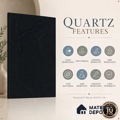 Belina Quartz QR 00043 Obsidian Veil Regalia Series 11.42 ft x 6.58 ft Quartz - 20 mm | 10 Years Warranty | Suitable for Kitchen, Restaurant, Counter Tops, Dining, Reception, office
