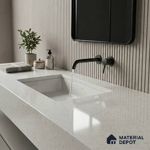 Belina Quartz QR 00047 Frosted Petal Regalia Series 11.42 ft x 6.58 ft Quartz - 20 mm | 10 Years Warranty | Suitable for Kitchen, Restaurant, Counter Tops, Dining, Reception, office