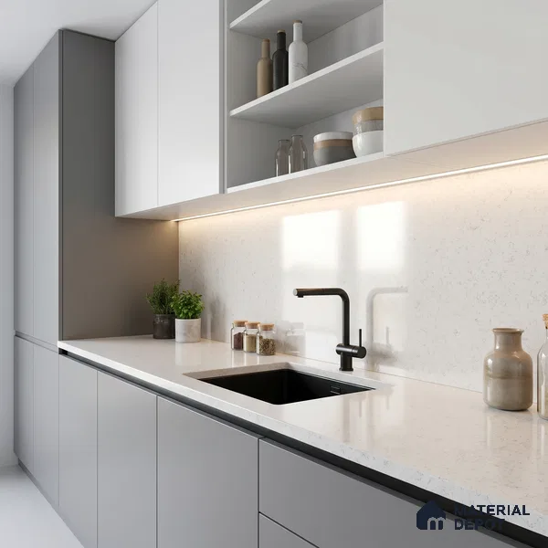 Belina Quartz QR 00047 Frosted Petal Regalia Series 11.42 ft x 6.58 ft Quartz - 20 mm | 10 Years Warranty | Suitable for Kitchen, Restaurant, Counter Tops, Dining, Reception, office