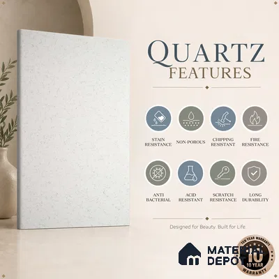 Belina Quartz QR 00047 Frosted Petal Regalia Series 11.42 ft x 6.58 ft Quartz - 20 mm | 10 Years Warranty | Suitable for Kitchen, Restaurant, Counter Tops, Dining, Reception, office
