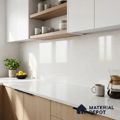 Belina Quartz QR 00048 Ivory Whisper Regalia Series 11.42 ft x 6.58 ft Quartz - 20 mm | 10 Years Warranty | Suitable for Kitchen, Restaurant, Counter Tops, Dining, Reception, office