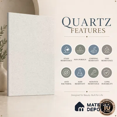 Belina Quartz QR 00048 Ivory Whisper Regalia Series 11.42 ft x 6.58 ft Quartz - 20 mm | 10 Years Warranty | Suitable for Kitchen, Restaurant, Counter Tops, Dining, Reception, office