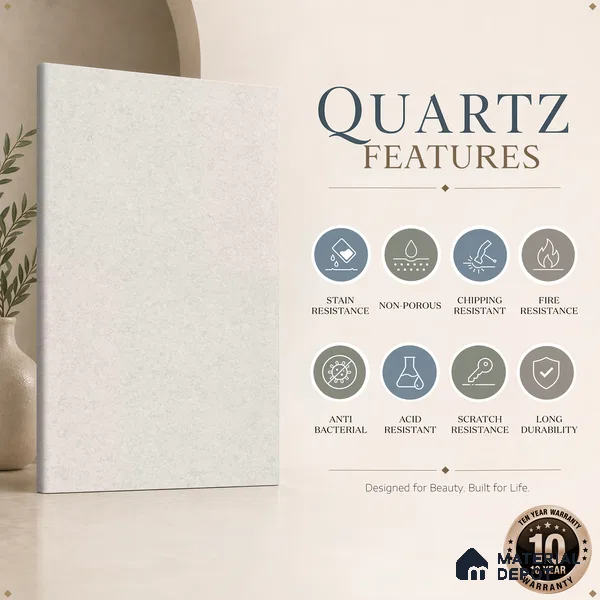 Belina Quartz QR 00048 Ivory Whisper Regalia Series 11.42 ft x 6.58 ft Quartz - 20 mm | 10 Years Warranty | Suitable for Kitchen, Restaurant, Counter Tops, Dining, Reception, office