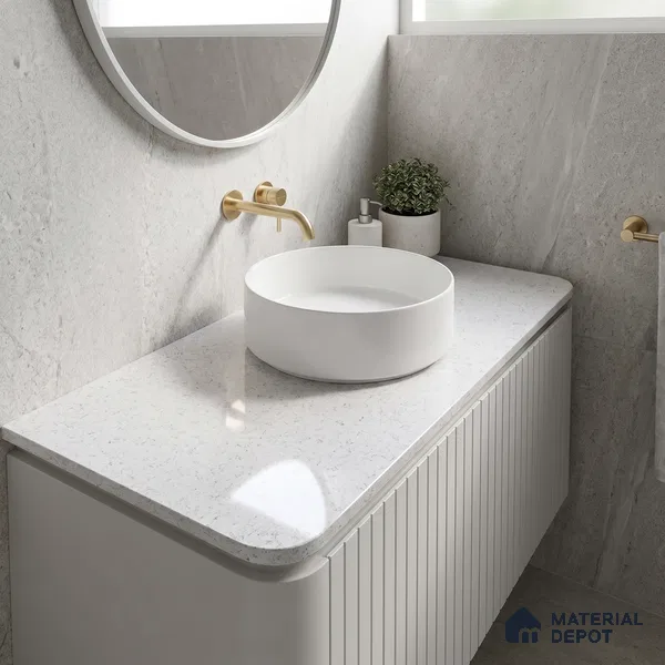 Belina Quartz QR 00050 Frosted Marina Regalia Series 11.42 ft x 6.58 ft Quartz - 20 mm | 10 Years Warranty | Suitable for Kitchen, Restaurant, Counter Tops, Dining, Reception, office
