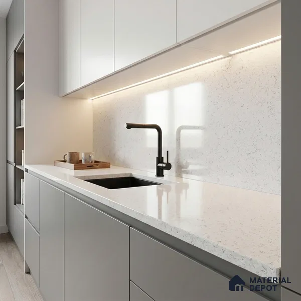 Belina Quartz QR 00050 Frosted Marina Regalia Series 11.42 ft x 6.58 ft Quartz - 20 mm | 10 Years Warranty | Suitable for Kitchen, Restaurant, Counter Tops, Dining, Reception, office