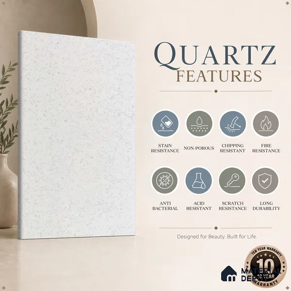 Belina Quartz QR 00051 Frosted Petal Regalia Series 11.42 ft x 6.58 ft Quartz - 20 mm | 10 Years Warranty | Suitable for Kitchen, Restaurant, Counter Tops, Dining, Reception, office