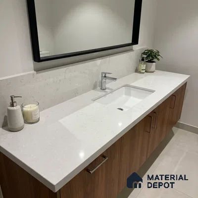 Belina Quartz QR 00052 Ivory Whisper Regalia Series 11.42 ft x 6.58 ft Quartz - 20 mm | 10 Years Warranty | Suitable for Kitchen, Restaurant, Counter Tops, Dining, Reception, office